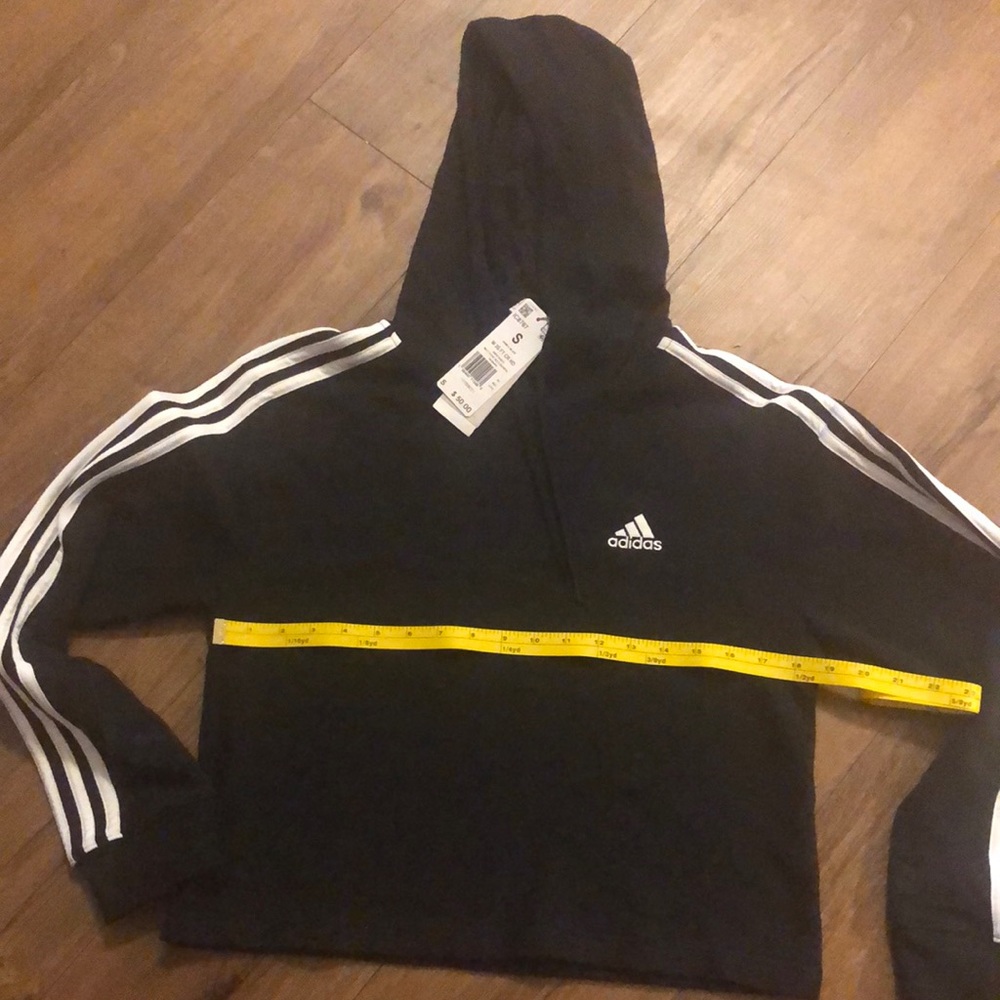 Adidas black cropped hoodie with white stripes on sleeve size S / NWT
